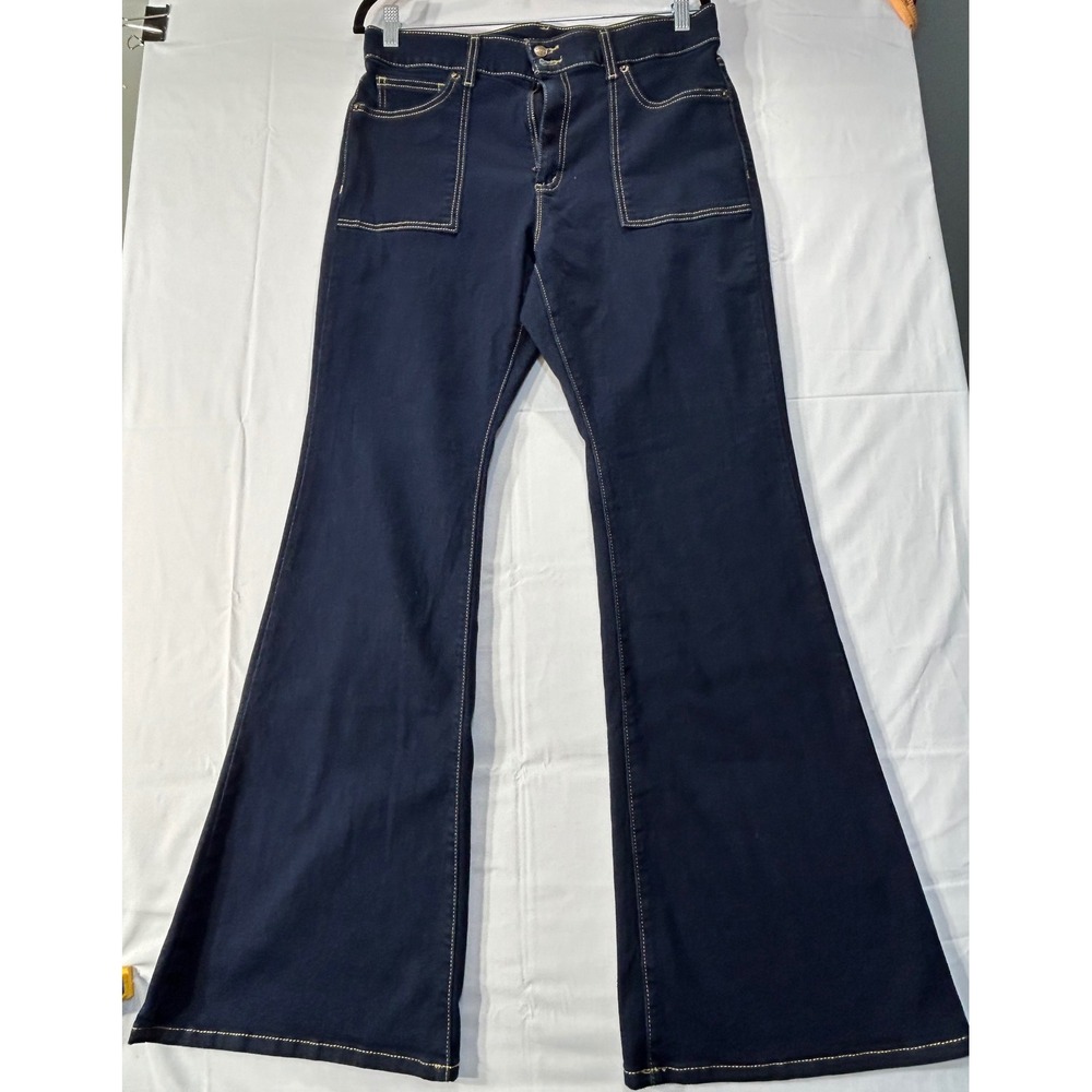 Michael Kors Dark Wash Flare Jeans High Rise Patch Pocket Indigo Size 12